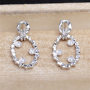 Boucles d'oreilles en argent sterling 925, fabrication artisanale, surface lisse, support vide à 3 perles, incrusté de perles, surface lisse, 5606, boucles d'oreilles tendance - Product Image 5