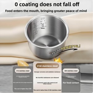 Accessoires pour <span class=keywords><strong>cuiseur</strong></span> à <span class=keywords><strong>riz</strong></span> AC072/DB071/AC071/DX071, pot intérieur en acier inoxydable, sans revêtement, 2L, source d'alimentation : aucune - Product Image 3