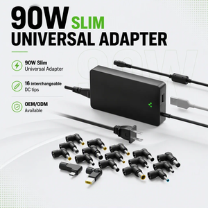 อะแดปเตอร์แปลงไฟแบบบาง 90W สำหรับแล็ปท็อป รองรับแรงดันไฟฟ้า 15-20V พร้อมพอร์ต PD USB ใช้ได้กับ HP Lenovo Dell ASUS Acer <span class=keywords><strong>Samsung</strong></span> Sony Toshiba 16 หัวต่อ - Product Image 1