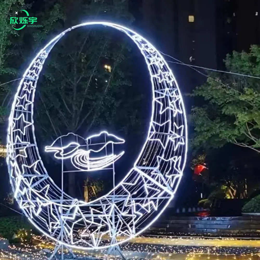 Luz LED de metal para decoração ao ar livre com motivo de lua 3D LED à prova d'água tema do Ramadã