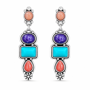 Orecchini Pendenti Vintage con Gemme Colorate, Design Retrò Bohémien, Gioielli di Moda per Donne - Product Image 1