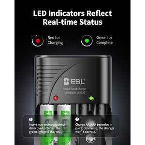 For EBL 4-Bay Digital <b>Battery</b> Charger for AA & AAA <b>Rechargeable</b> NiMH <b>Batteries</b> 4 Count for Recharging Digital Devices - Product Image 4