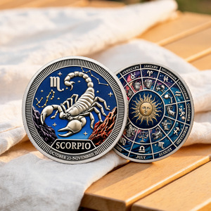 Moneda Conmemorativa de los Doce Signos <span class=keywords><strong>del</strong></span> Zodiaco, Diseño de Libra en Relieve 3D de Doble Cara, Disco Astrológico de Aleación, Artículo de Colección y Recuerdo - Product Image 3