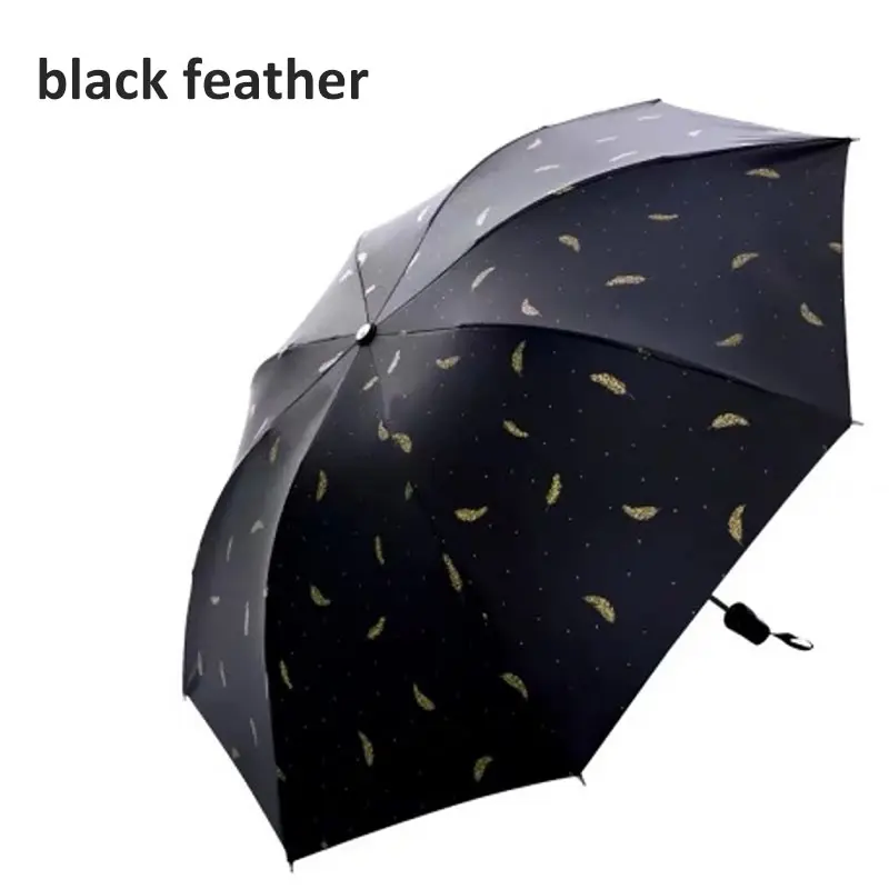 Paraguas creativo de plumas blancas y negras, protector solar con revestimiento negro, Anti-UV, paraguas soleado y lluvioso de doble uso, paraguas de tres pliegues