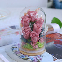 Bunga Mawar Awet Buatan Tangan Grosir dalam Kubah Kaca, Buket Bunga Abadi dengan Lumut dan Hydrangea untuk Hari Valentine, Hari Ibu, dan Dekorasi Rumah