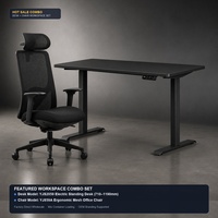 Chaise ergonomique en maille à dossier haut, accoudoirs 4D, soutien lombaire réglable, chaise de bureau et table de bureau électrique à hauteur réglable