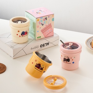 Ly giữ nhiệt cà phê hai lớp bằng thép không gỉ 304 có nắp và ống hút, kiểu dáng dễ thương Kawaii, dùng được cho đồ uống nóng lạnh, quà tặng, cốc, bình giữ nhiệt - Product Image 2