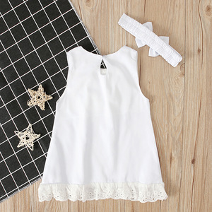 Prendisole estivo da ragazza alla moda con abito a trapeazione senza maniche in pizzo con fiocco e <span class=keywords><strong>fascia</strong></span> in tinta unita - Product Image 6