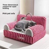 Lit surélevé pour chat en coton PP épais et pelucheux, prêt à être expédié, chaud pour l'hiver, à rayures, antidérapant, canapé pour animaux de compagnie, pour chats d'intérieur, vente en gros