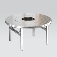 Table à manger industrielle pliable en acier inoxydable avec cuisinière à induction intégrée et plateau tournant à 360° pour usage domestique et en restaurant