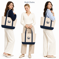 Sac fourre-tout en toile de coton brodé avec logo personnalisé, bordure marine, couronne de lauriers, sac de shopping réutilisable pour femmes