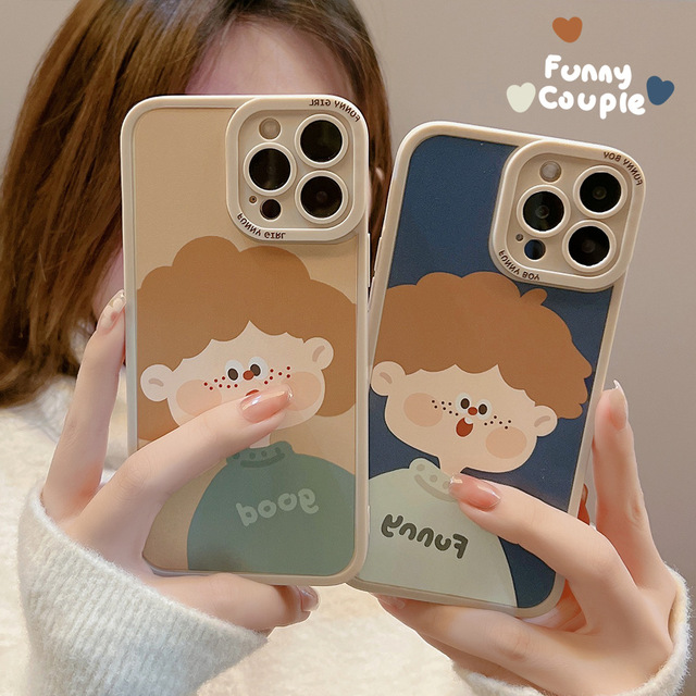 For iPhone 14 13 12 11 Pro Max XR X XS 7 8 Plus Soft TPU Matte Creative Cartoon Boy Girl Funny Couple Mobile Phone Case