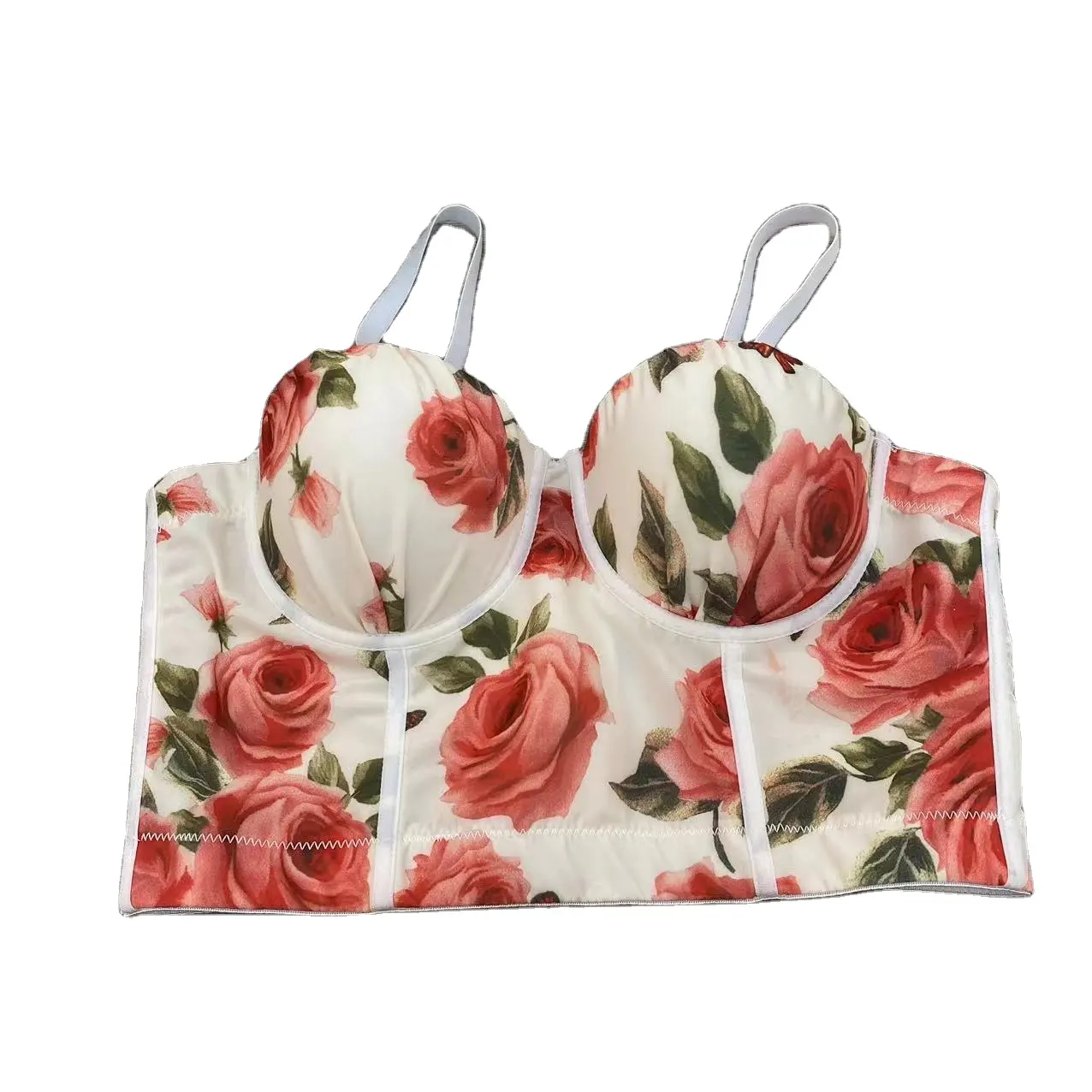 Fabrik Großhandel OEM Beige Blume gedruckt Damen elegant lässig Mädchen Bustier Baumhaube BH französisches japanisches Korsett Vintage