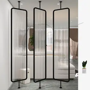 Customized Metal 304 Stainless Steel Light Luxury Tempered Glass Living Room Divider Screen Movable Partition
