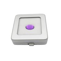 Boîte carrée en métal de 55x55x17mm avec fermeture à bouton-poussoir, fenêtre transparente, mousse réversible, pour présentation de pierres précieuses et diamants en vrac, pour bijoux