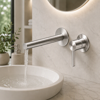 Robinet de lavabo mural en acier inoxydable SUS316 de qualité supérieure, 100% sans plomb, mitigeur d'eau chaude et froide encastré pour hôtel de luxe