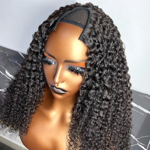 Perruques pour femmes les <span class=keywords><strong>moins</strong></span> chères, en cheveux humains, bouclées profondes, avec raie en V, sans colle, en cheveux indiens bruts, provenant d'un fournisseur en gros d'Inde - Product Image 2