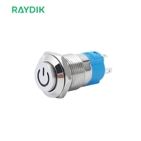 Interrupteur à bouton-poussoir métallique momentané anti-vandalisme étanche IP67 12 mm 12 V avec LED