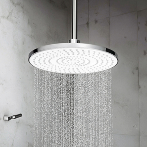 Testa <span class=keywords><strong>doccia</strong></span> rotonda da 9 pollici a funzione singola cromata con G1/2 ugelli di plastica a sfera per pulire gli ugelli per bagno - Product Image 1