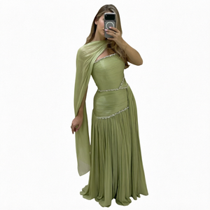 Customize Strapless Pleated Empire Waist Asymmetrical Evening <b>Dress</b> <b>Rhinestone</b> Embellished Floor Length Sleeveless Formal Gown - Product Image 1