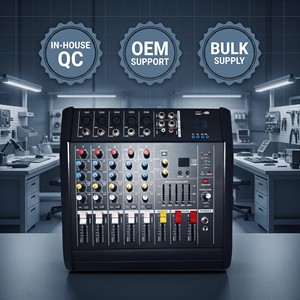 Console de mixage audio 6 voies alimentée par sonorisation en direct, 200W à 8 ohms avec moniteur casque pour salles scolaires et petites manifestations - Product Image 4