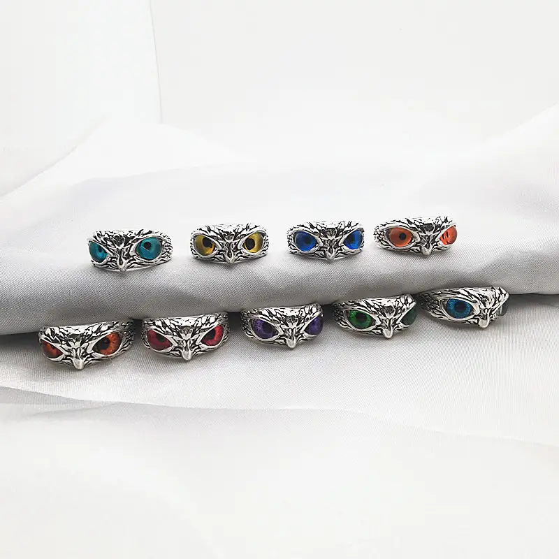 Wholesale Women Adjustable Ring Jewelry Vintage Colorful Evil Eye Owl Ring