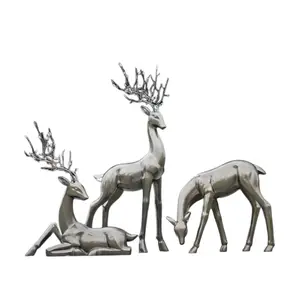 庭の鹿ステンレス鋼彫刻金属ブロンズ鹿キリン像