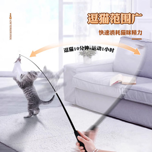 <b>Cat</b> Teaser Stick Long Feather Wand For Kitten Play With Replacement Heads Pet <b>Toy</b> Large Space <b>Interactive</b> <b>Cat</b> Exercise - Product Image 1