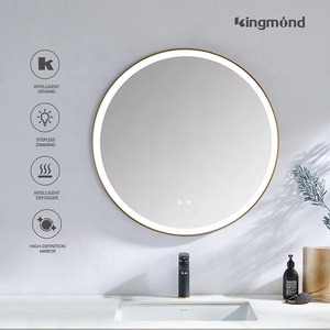 Luxury Hotel Style Gold-Framed Front-Lit Round LED Bathroom Vanity <b>Mirror</b> With Adjustable Color Light Ring and Anti-Fog Function - Product Image 4