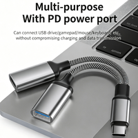 Câble répartiteur USB C OTG 2 en 1, charge rapide PD 60W, adaptateur tressé en nylon Type C mâle vers USB A + Type C femelle