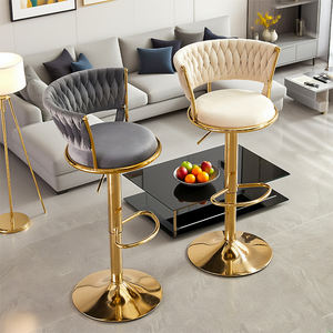 Sillas de <span class=keywords><strong>Bar</strong></span> de Terciopelo Lujosas con Altura Ajustable y Elegantes Patas de Metal Dorado para Cocina, Hogar o <span class=keywords><strong>Bar</strong></span> - Product Image 2