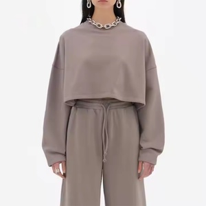 Conjuntos Deportivos para Mujer al por Mayor, Conjunto de Sudadera con Logotipo Personalizado, Conjunto de 2 Piezas con Pantalones Anchos y Sudadera Corta para Mujer - Product Image 3