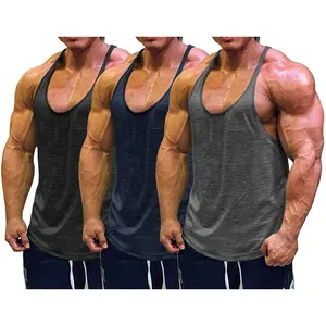 OEM Men's Vest Custom Printed 100% Cotton Gym Fitness Single Piece Sports Muscle Bodybuilding Vest For Men