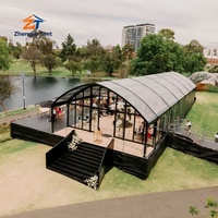 Tenda Atap Lengkung Bahan Aluminium Alloy dengan Jendela PVC Transparan, Rangka Cat Hitam, Tenda Luar Ruangan untuk Pesta, Acara, Pameran, Semua Musim