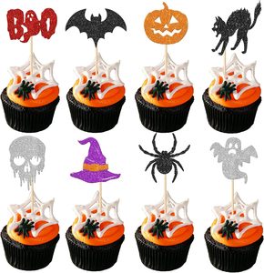 Adornos para Cupcakes de Halloween, Adornos Brillantes con Forma de Murciélago, Araña, <span class=keywords><strong>Calabaza</strong></span> y Fantasma para Baby Shower, Fiesta de Cumpleaños, Fiesta Temática de Halloween - Product Image 1