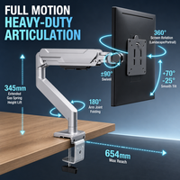 Bras de moniteur simple pour comptoir d'accueil, en aluminium, fer et plastique, avec vérin à gaz, capacité 2 à 12 kg, réglage 17 à 38 pouces, VESA 75x75 100x100