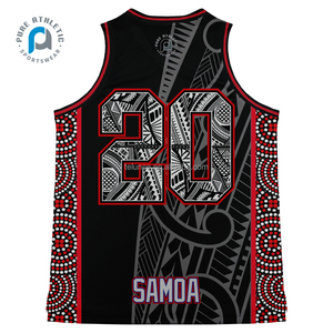 Maillots de basket-ball personnalisés pour hommes, design uniforme maori, impression respirante par sublimation, col en V, maille <span class=keywords><strong>bape</strong></span> noire, Samoa - Product Image 1