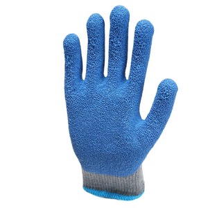 Grey & Blue <b>Knit</b> Wrist Dry Box Work <b>Gloves</b> with Textured Fingertips Latex Coating Rubber Palm Coating-Machine Washable - Product Image 6