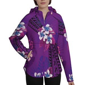 Giacca da <span class=keywords><strong>Donna</strong></span> alla Moda Personalizzabile Taglie Forti Lunga con Cappuccio Stampa su Richiesta Motivo Polinesiano Plumeria - Product Image 4