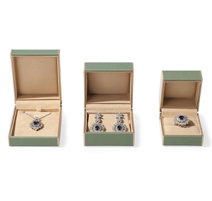 High End Curved Brushed <b>Leather</b> <b>Jewelry</b> <b>Box</b> Square Luxury Packaging for Necklace Gold Label Pendant Ring Bracelet-Wholesale - Product Image 2
