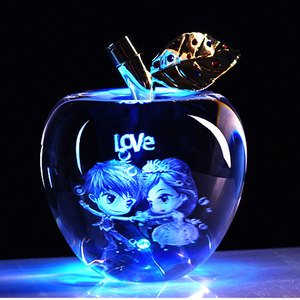 Valentine's Day Wedding Gift <strong>Set</strong> Glass <strong>Crystal</strong> 3D Laser Engraved LED Apple Custom - Product Image 6
