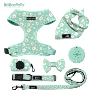 New Designer Personalized Custom Pattern Pet Puppy Collar Leash Lead Training Dog PVC Neoprene Harness Set With Poop Bag Holder