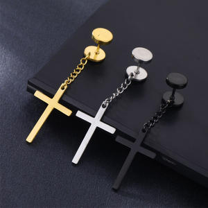 Cross Drop Earrings Stainless Steel 8mm Silver Black Gold Punk Hip Hop <b>Rock</b> Men Fashion <b>Jewelry</b> - Product Image 4