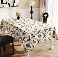 Nappe carrée de luxe en PU, motif floral vintage bleu doré, tailles personnalisables, imprimés, imperméable, anti-taches, écologique, pour la maison et les banquets