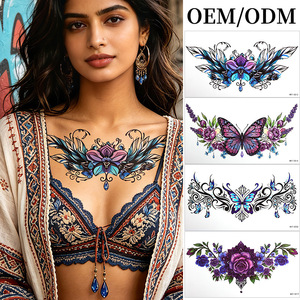 Autocollant de tatouage temporaire motif papillon floral, imperméable, pour le corps (poitrine, dos, épaule, taille), tenue 3-5 semaines, film PET - Product Image 2