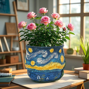 Serie inspirada en <span class=keywords><strong>Van</strong></span> <span class=keywords><strong>Gogh</strong></span>, diseño moderno, estrella, Galaxia, maceta de resina, contenedor de plantación de escritorio esmaltado para el jardín del hogar - Product Image 2