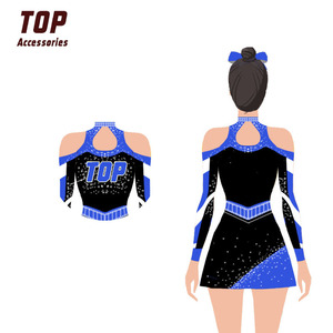 Custom Girls' Cheerleading Uniform With Rhinestones Spandex Material With OEM Design Printing Technique Available XS XL Sizes