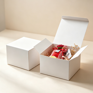 Boîtes cadeaux en papier kraft blanc, boîtes d'emballage en carton pliables personnalisées imprimées pour les mariages, les fêtes, les cadeaux de Noël - Product Image 4