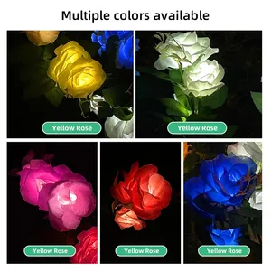 Phong Cách Mới 3 Đầu Rose Flower Hình Ánh Sáng Năng Lượng Mặt Trời Powered Cảnh Quan Ngoài Trời Vườn Lawn LED Trang Trí Spike Đèn Cho Lối Đi - Product Image 3