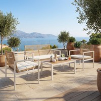 Ensemble de salon de jardin moderne en rotin avec structure en acier, 4 pièces, comprenant un canapé deux places en osier et une table basse, pour jardin et véranda